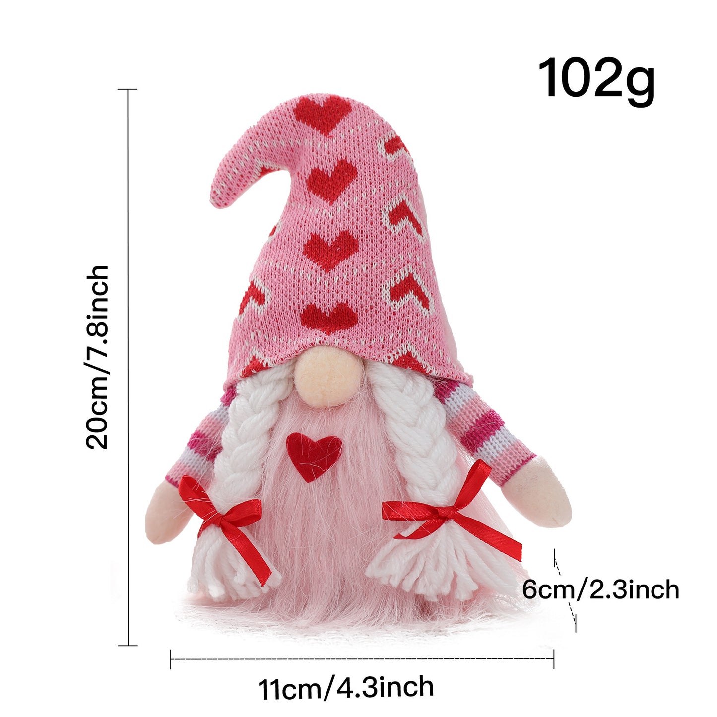 Décoration de la Saint-Valentin Coeur de poupée tricoté sans visage