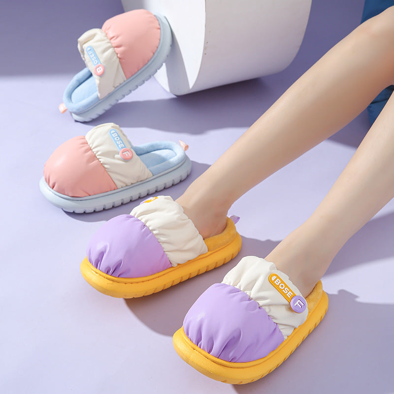 Pantoufles en coton de couleurs mélangées, chaussures d'hiver chaudes d'intérieur antidérapantes pour Couple, chaussures de maison à semelles épaisses pour femmes, pantoufles de maison floues à la mode