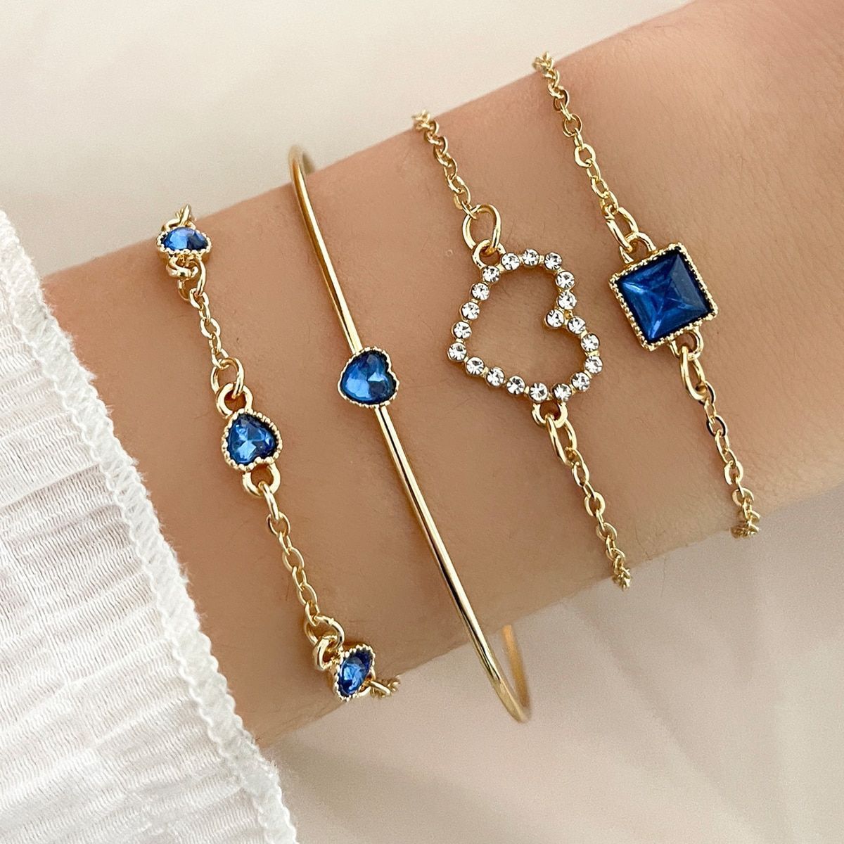 Bracelet de pierres précieuses carrées de luxe léger pour femme, entièrement bijou, cœur aimant, cœur de pêche