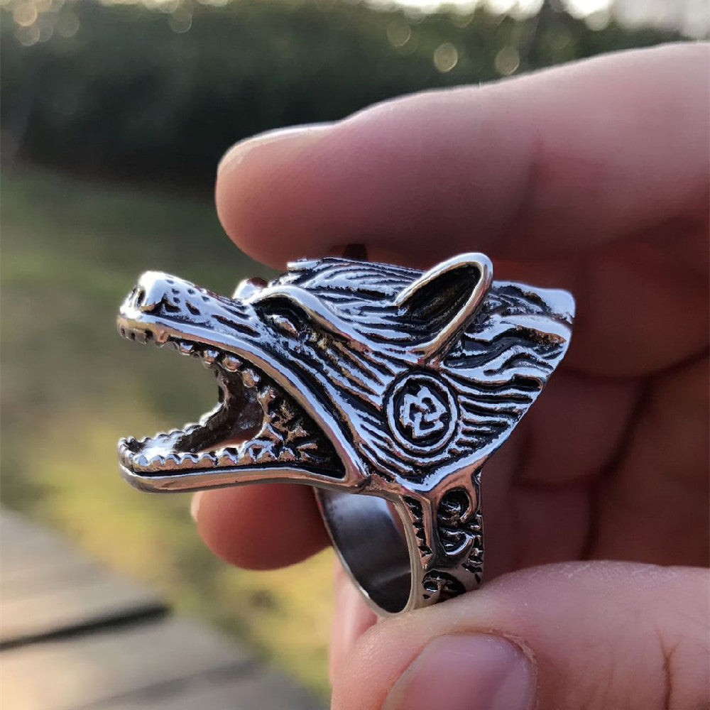 Bague tête de loup créative à double usage
