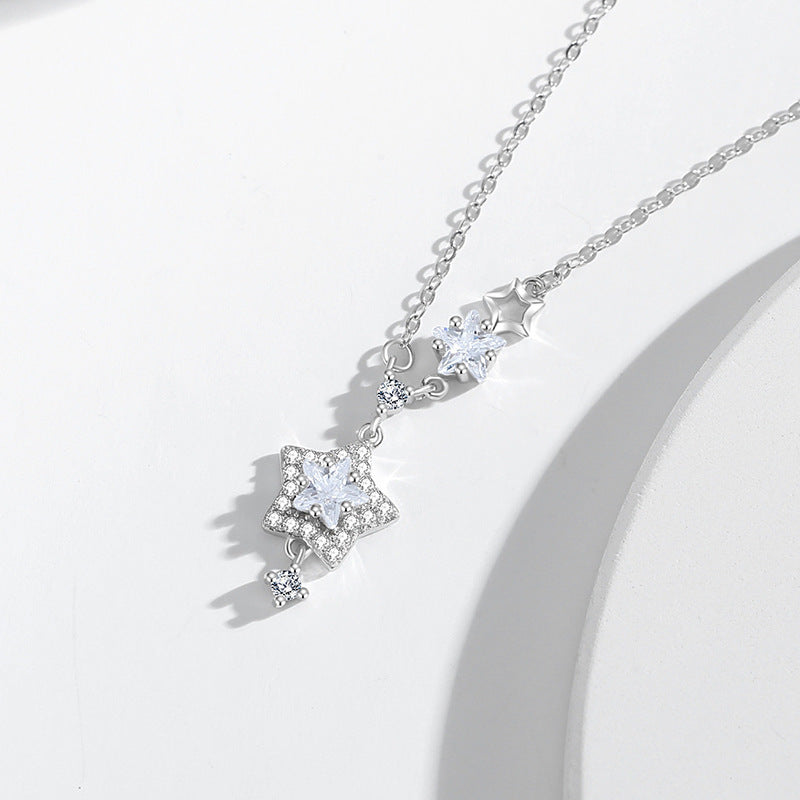 Sterling Silver 925 Necklace Women's Simple Non-mainstream Style Zircon Clavicle Chain