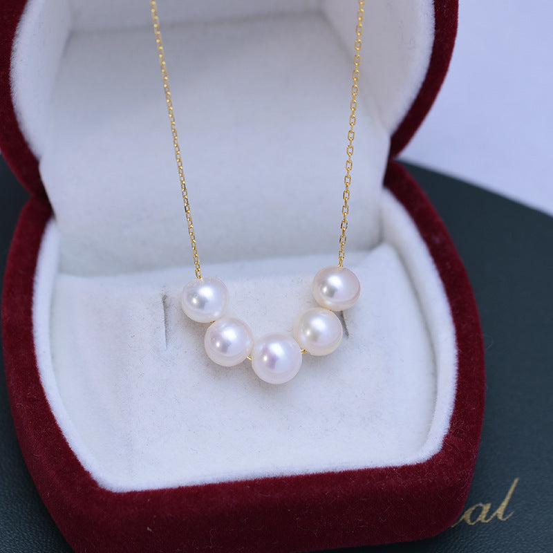 Perle d'eau douce 6-7mm, cercle parfait, lumière forte, pendentif à défauts fins, collier de Style sourire en argent S925