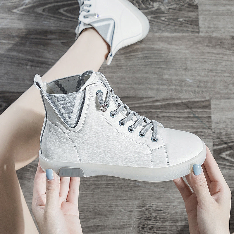 Bottes courtes pour femmes doublées de polaire chaussures blanches fond souple décontracté plat