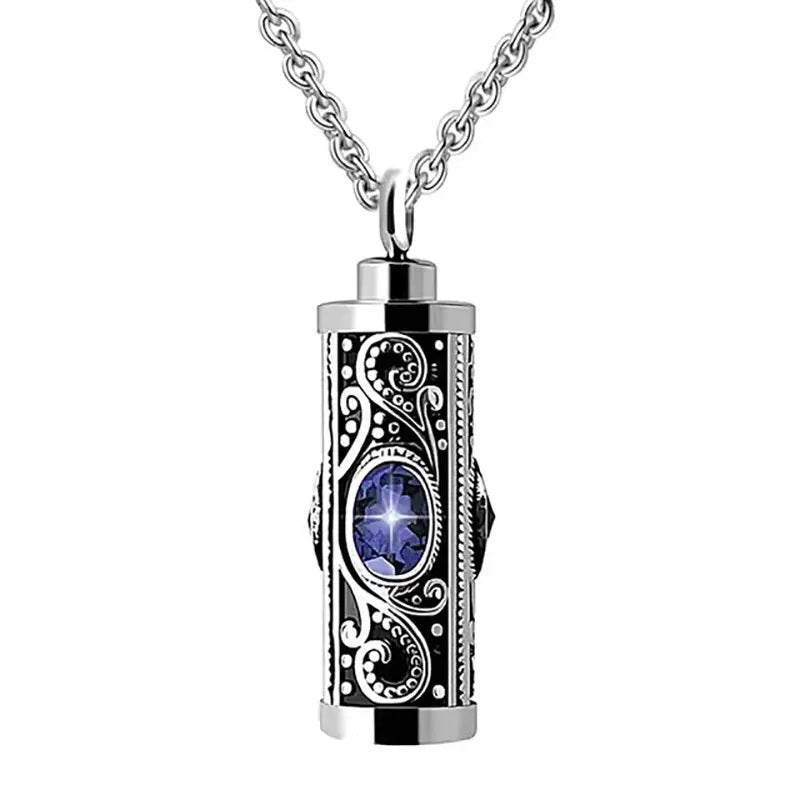 Stainless Steel Birthstone Cinerary Casket Openable Pendant Necklace