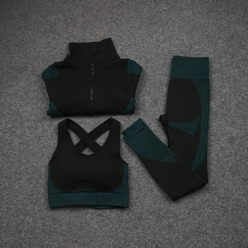 Costume de yoga de sport de pantalon de fitness extensible trois pièces