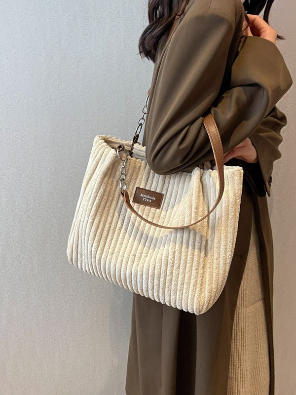 Sac à bandoulière décontracté en velours côtelé de grande capacité pour femmes