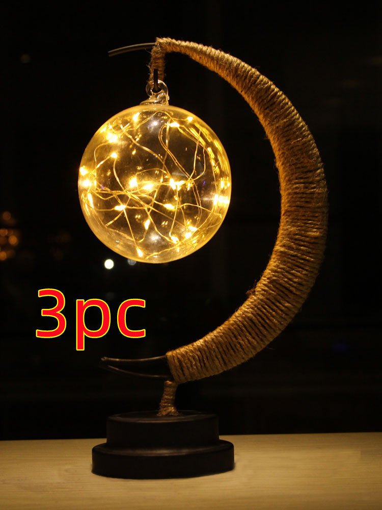 Lampe Led étoiles lune veilleuse boule en rotin noël