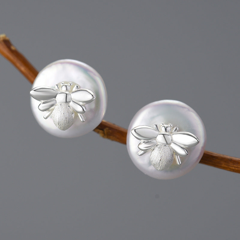 S925 Silver Pearl Bee Women's Earrings