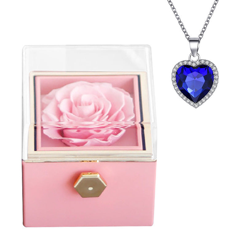 Rotatable Preserved Fresh Flower Necklace And Rose Box Suit