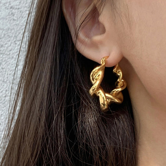 Boucles d'oreilles torsadées dorées de style européen et américain