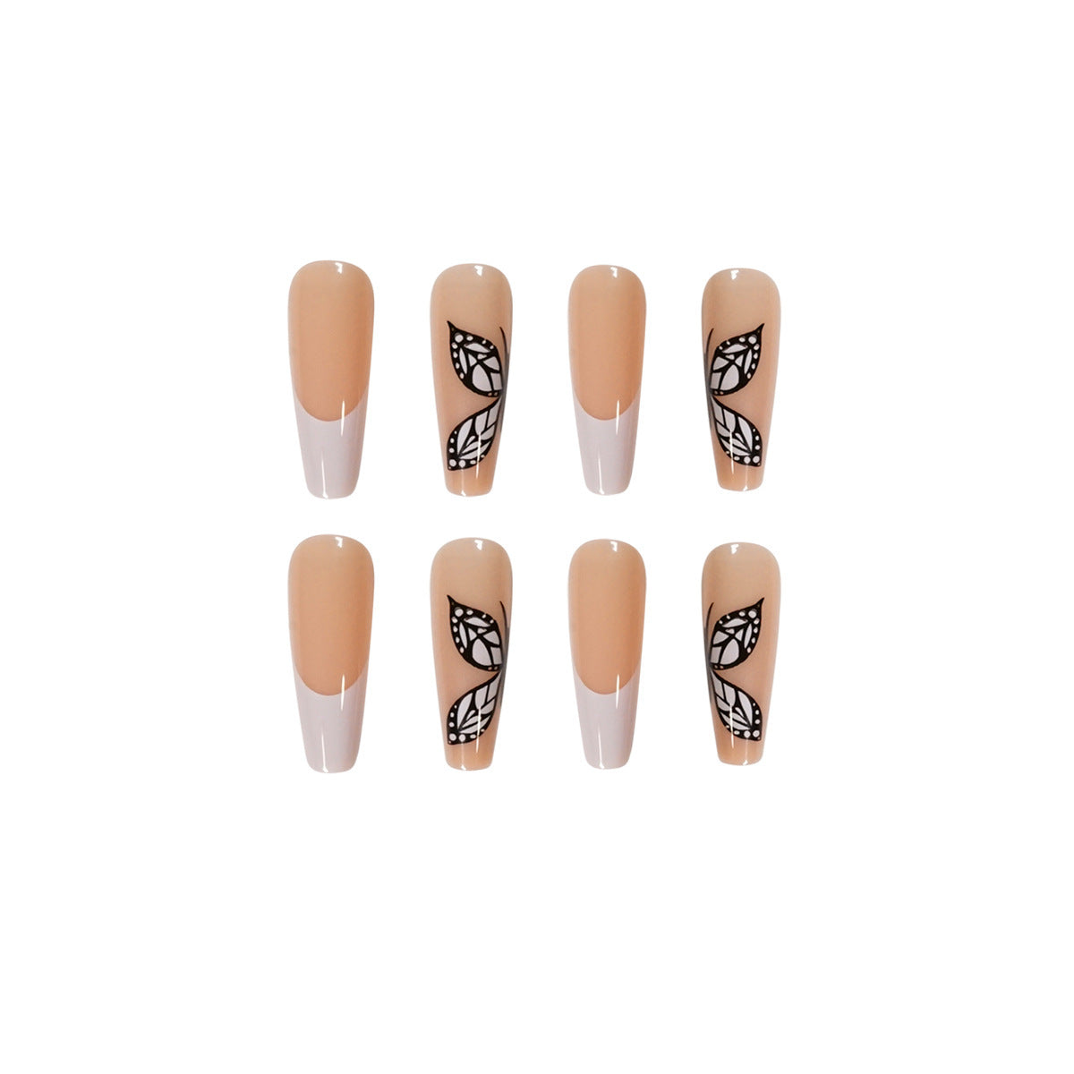 Uñas postizas de mariposa francesa blanca, pegatinas para uñas, pieza en forma de uña, belleza de uñas terminada