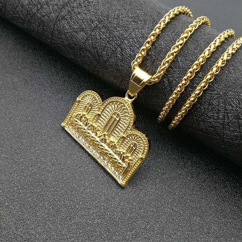 Titanium Steel Gold Plated Diamond Thirteen Make Dinner Pendant Necklace