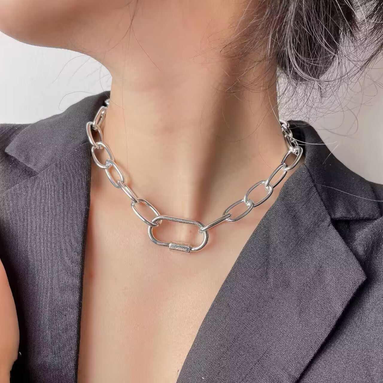 Simple Cross Thick Chain Necklace Bracelet Set Women