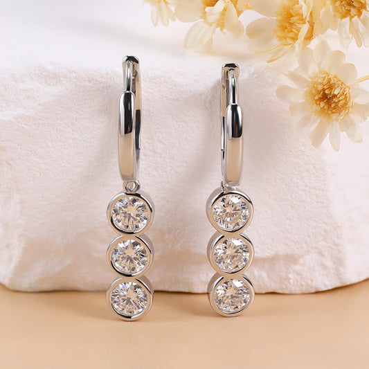 Boucles d'oreilles à la mode Moissanite en argent Sterling 925 plaqué or 18 carats, élégantes boucles d'oreilles à bulles à trois pierres