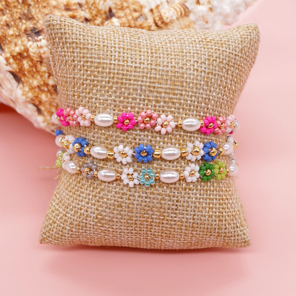 Bohemian Christmas Flower Gold Buckle Stretch Shell Women's Bracelet