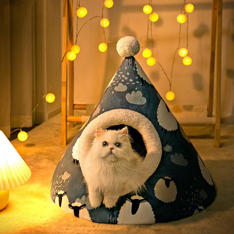 Litière pour chat de maison de yourte triangulaire pour chats litière pour animaux de compagnie fermée