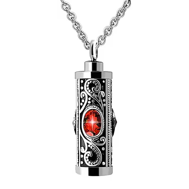 Stainless Steel Birthstone Cinerary Casket Openable Pendant Necklace