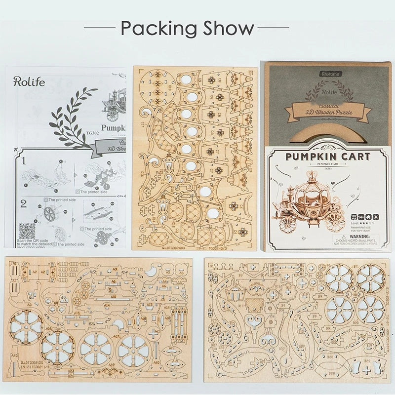 Robotime – chariot citrouille modèle 3D, Puzzle en bois, jouets d'assemblage pour enfants filles, cadeau d'anniversaire et de noël, livraison directe