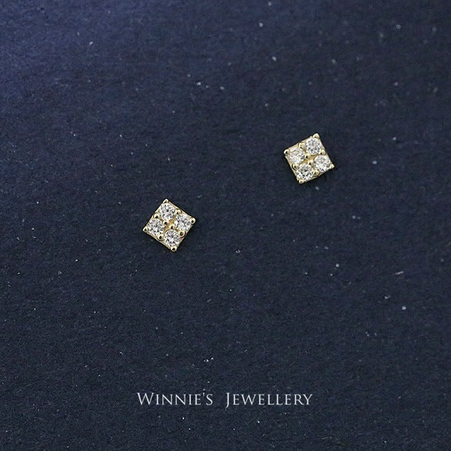 Mini boucles d'oreilles carrées simples en argent sterling plaqué or incrusté de carbink, jumelles assorties avec tout