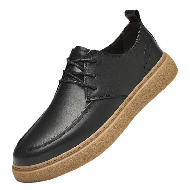 Escarpins décontractés en cuir de vache pour hommes, première couche, semelle en cuir, tête ronde, chaussures blanches basses
