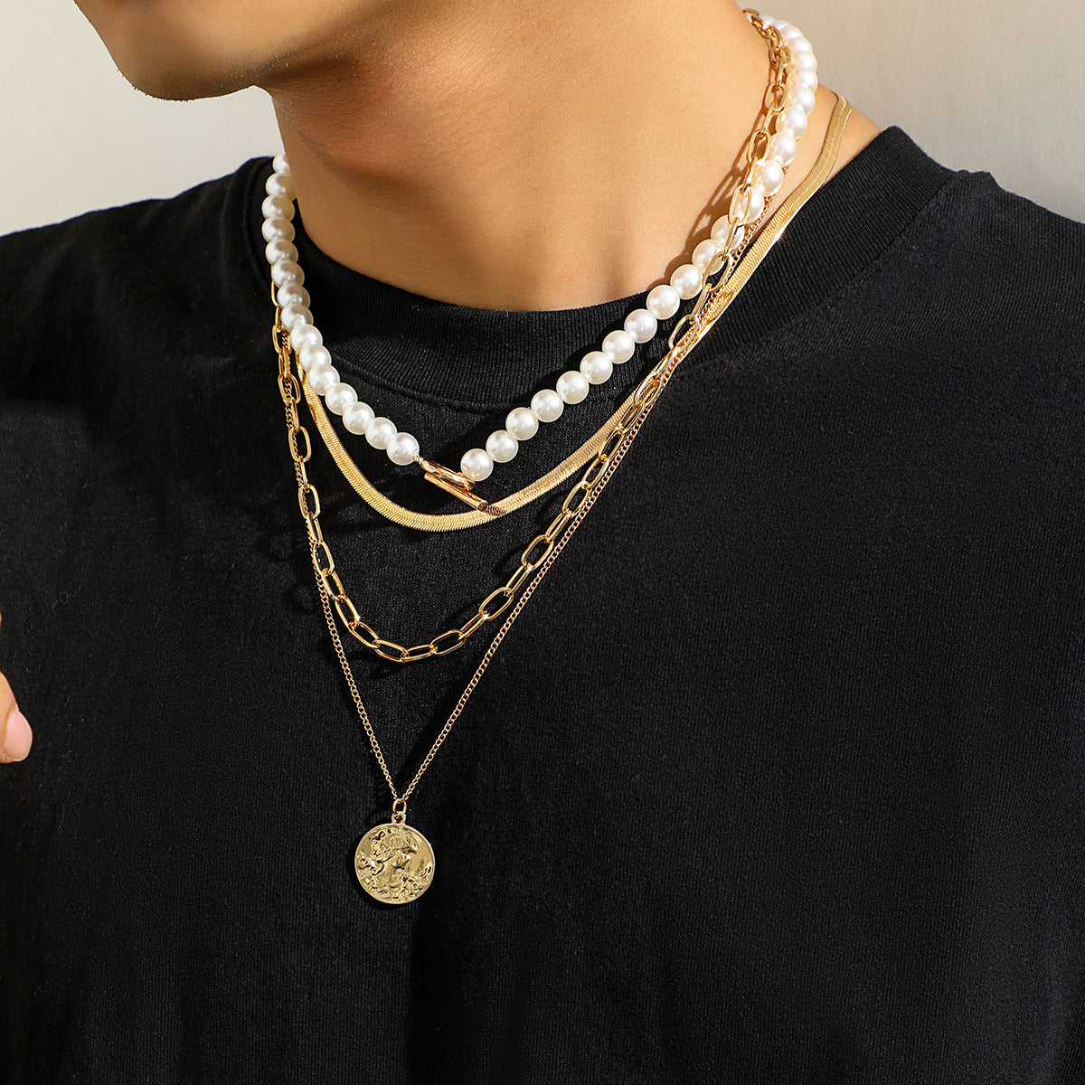 European And American Stitching Pearl Necklace For Men