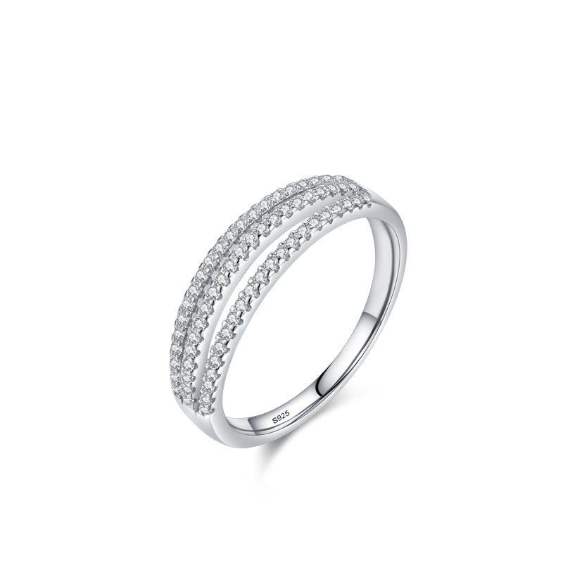 Sterling Silver Line Row Diamond Ring Women
