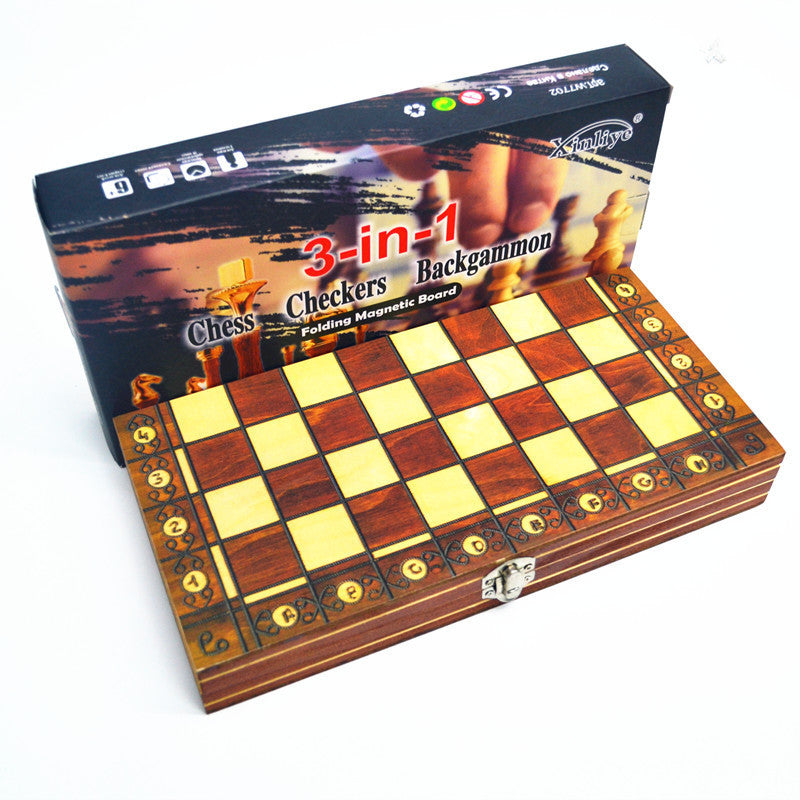 Jeu d'échecs magnétique en bois 3 en 1 pliable