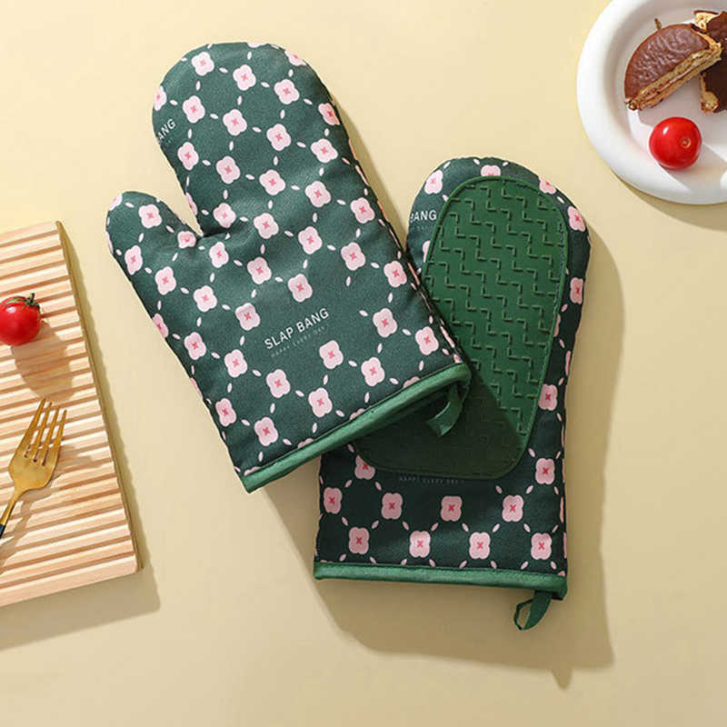 Antiescaldado Microondas Algodón Antideslizante Aislamiento Guantes Horno Mitones Cocina Resistente al calor Algodón espesado Aislamiento térmico Microondas Horno Horno Anti escaldado Guantes para el hogar Herramientas para hornear