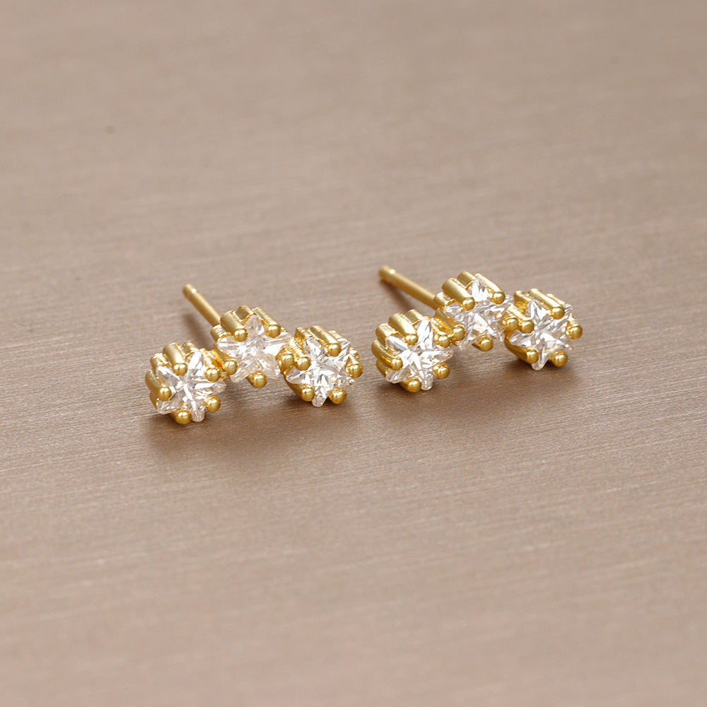 Aiguille en argent sterling étoiles géométriques trois grands clous d'oreilles en zircon léger luxe et simplicité