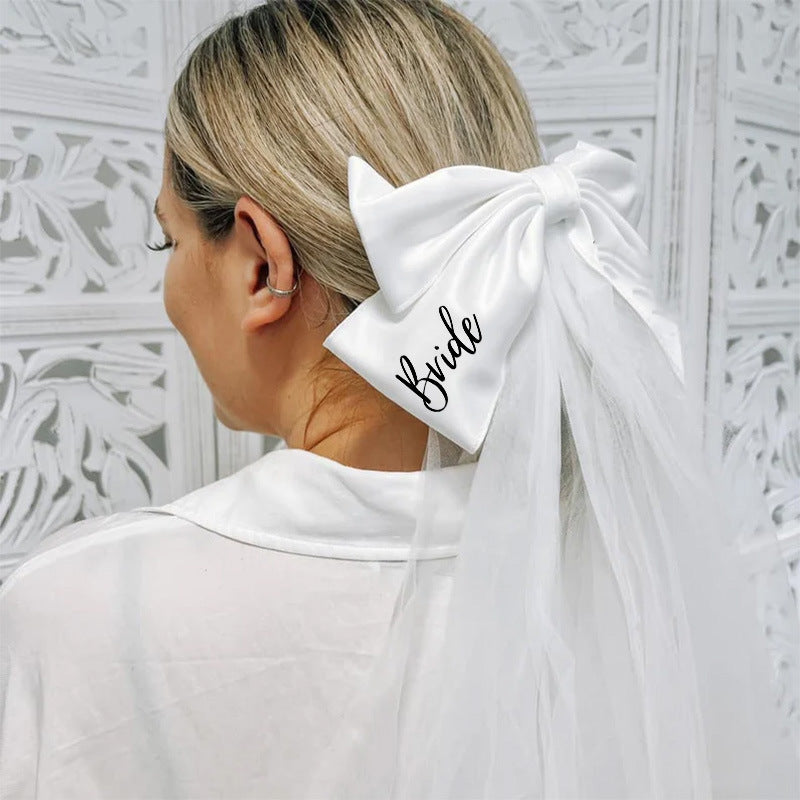 Voile en épingle à cheveux avec grand nœud, pour enterrement de vie de jeune fille, mariage