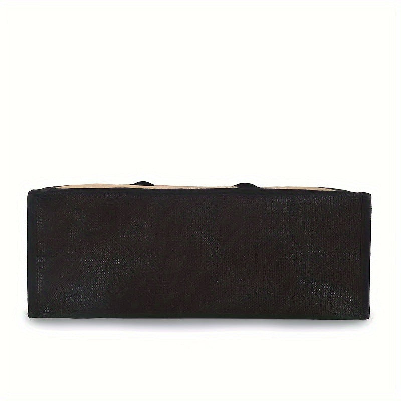 Bolso de compras de lino de yute con letra inicial de impresión portátil de gran capacidad