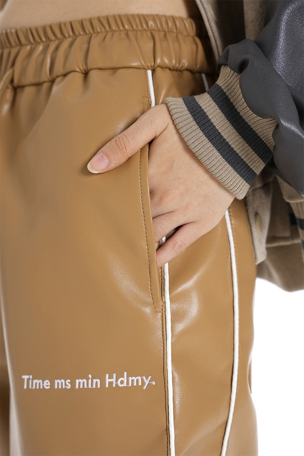 Men's Striped PU Leather Straight-leg Trousers