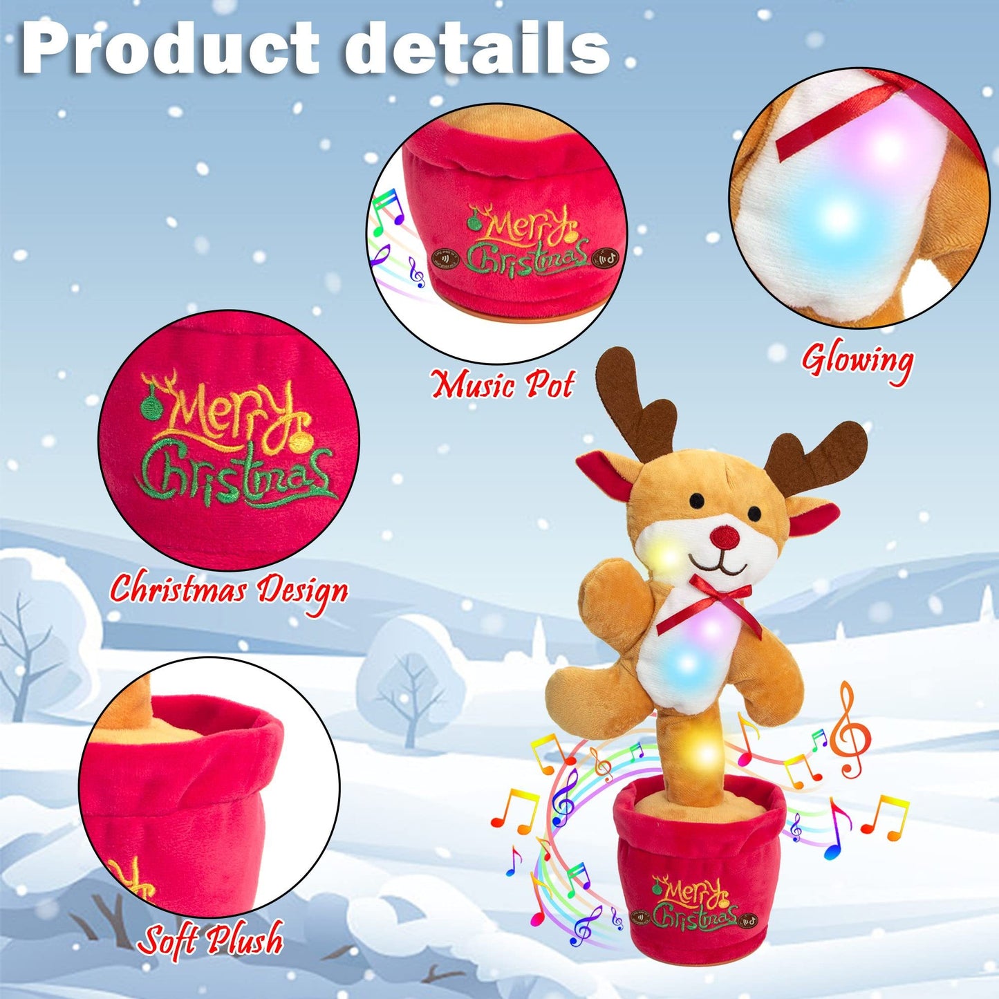 Jouets de noël dansants, arbre amusant, répétition parlant, jouets électroniques en peluche, peut chanter, enregistrement, éclaircir, éducation précoce, cadeau amusant de noël