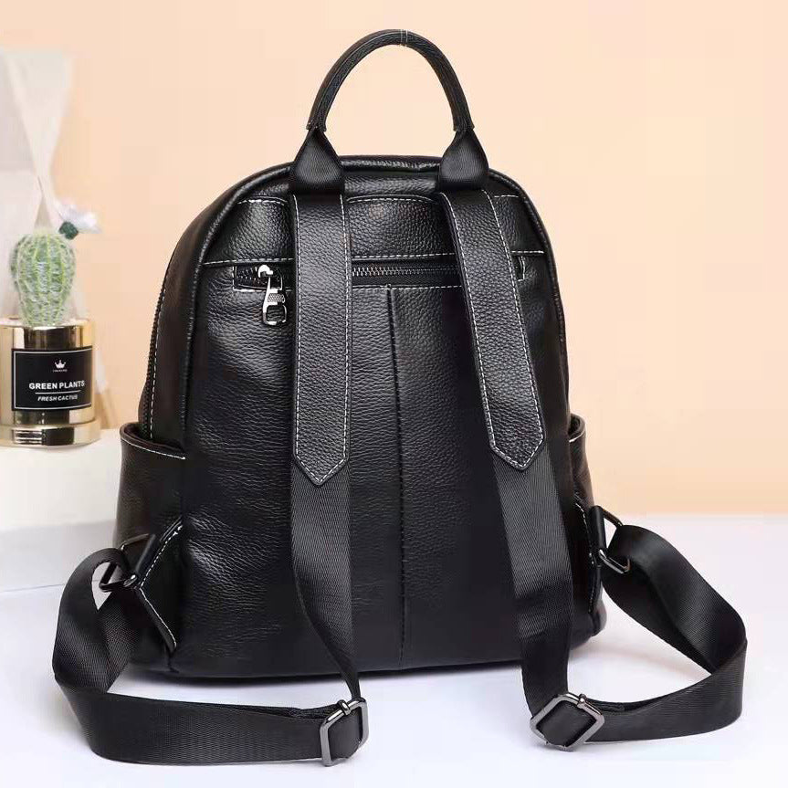Sac à dos de voyage en cuir souple, polyvalent et décontracté, en cuir de vache de grande capacité