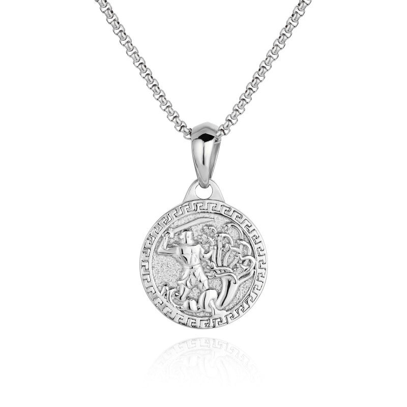 Collar con colgante chapado en oro de 18 quilates con moneda de acero inoxidable y brújula para hombre