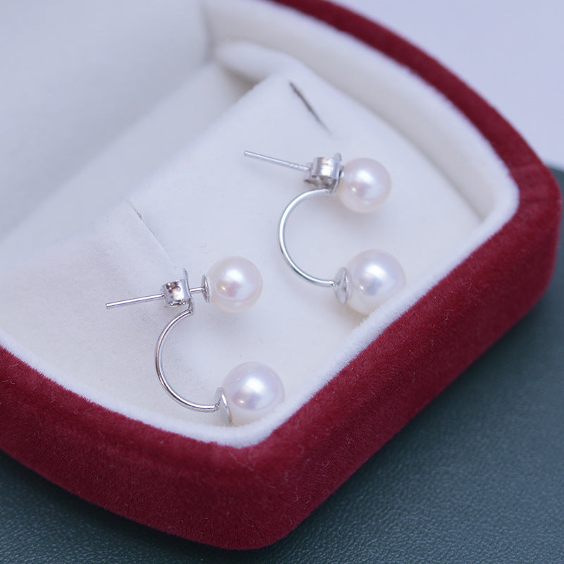 Boucles d'oreilles Double perle en argent S925 pour femme