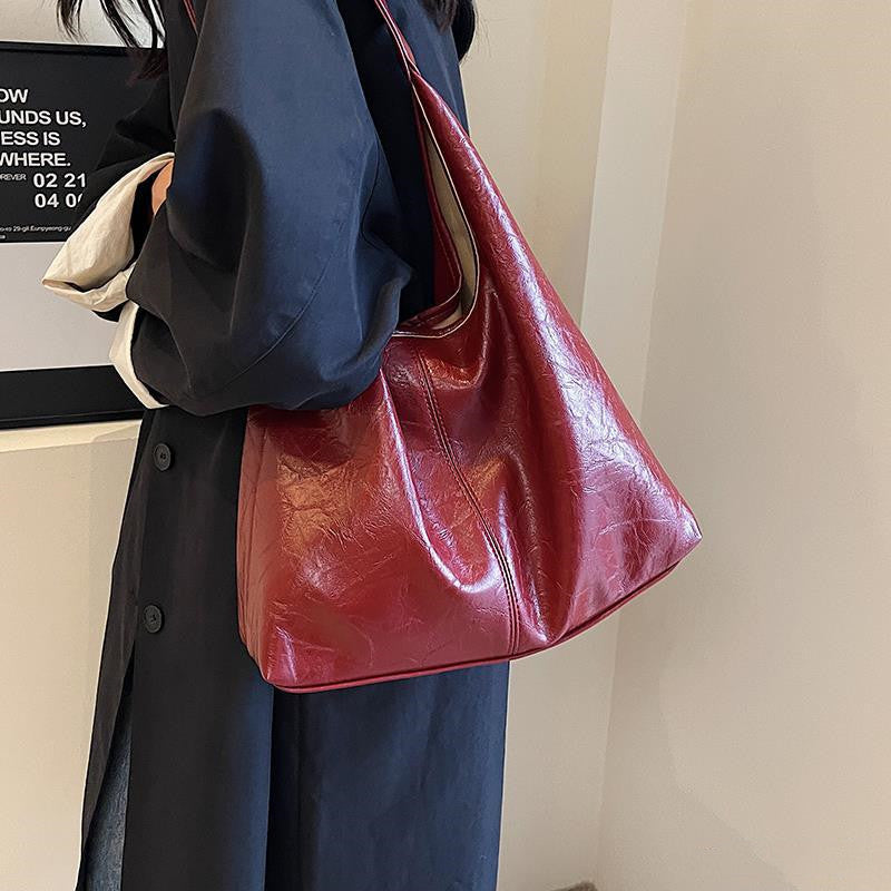 Sac à bandoulière décontracté en cuir souple de grande capacité