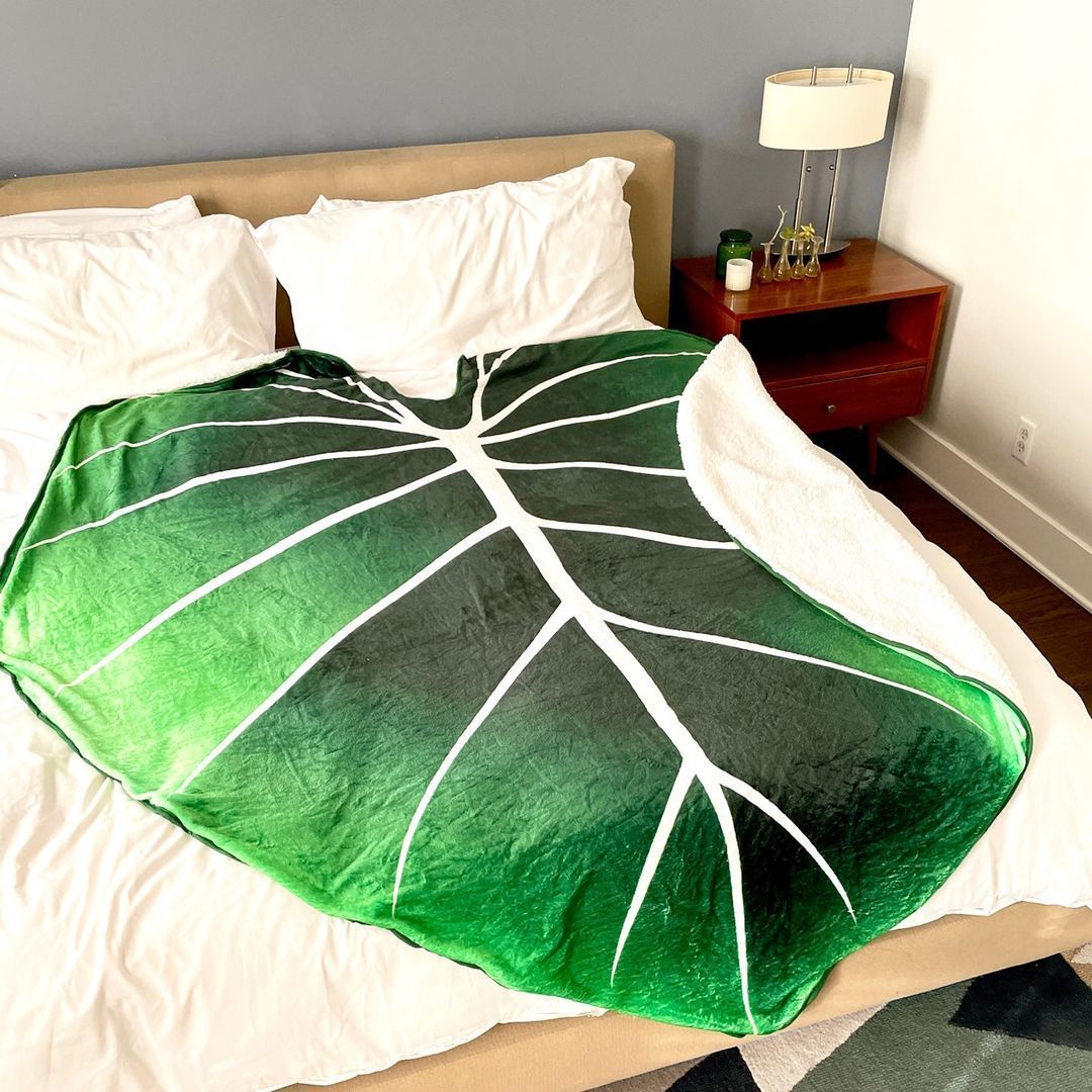 Couverture géante en polaire super douce avec imprimé de feuilles vertes Philodendron Gloriosum