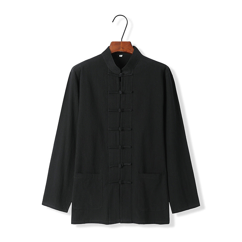 National Style Shirt Stand Collar Long-sleeved Chinese Knot Button High-grade