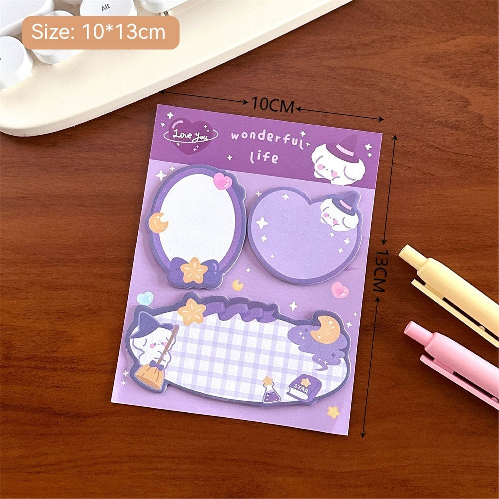 Combinaison de Notes autocollantes de dessin animé, Style Girly, Message créatif, autocollants de forme spéciale, papier de notes mignon pour compte à main d'étudiant