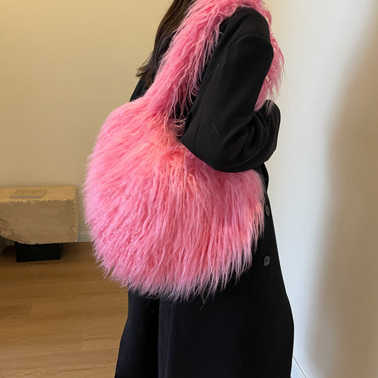 Sacs à bandoulière en peluche sous les aisselles d'hiver, grande capacité, sac cœur personnalisé, sacs à main de luxe pour femmes, haute qualité, cadeau de saint valentin