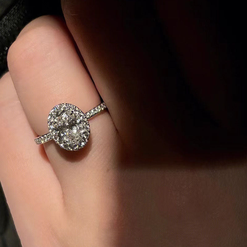 Bague ovale en Zircon incrusté de Micro Moissanite pour femme, à la mode