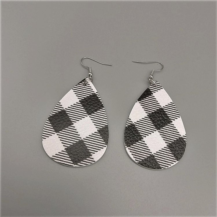 Boucles d'oreilles en cuir en forme de goutte à impression recto verso