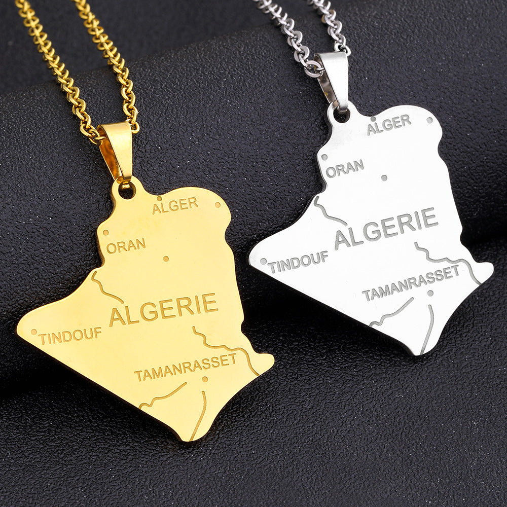 Pendentif carte d'algérie en acier inoxydable, Style ethnique, ornement tendance pour Couple