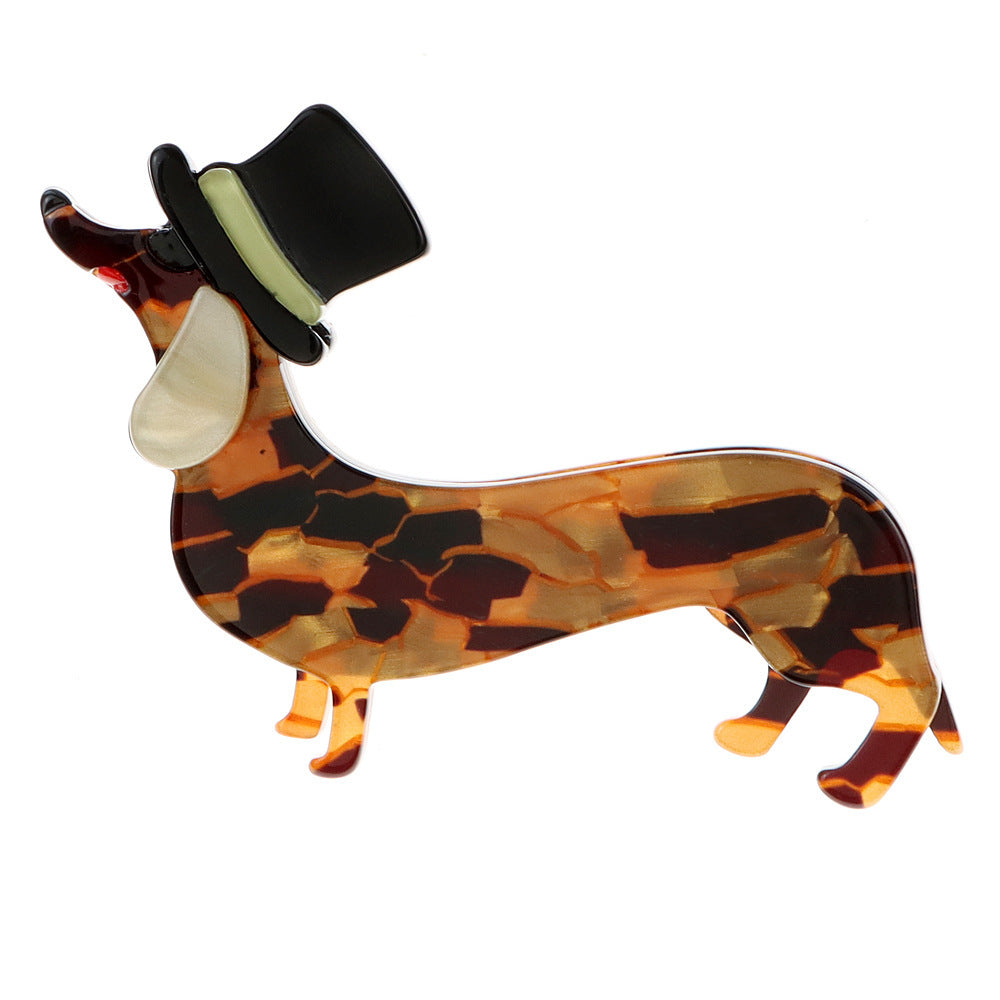 Broche de chien teckel en acétate acrylique à la mode