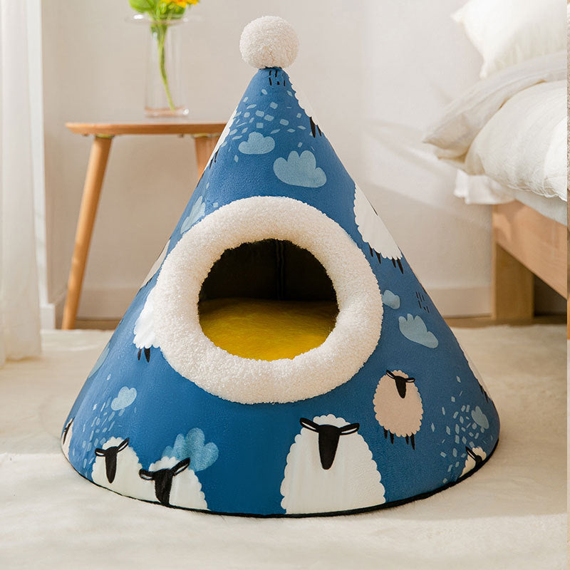 Litière pour chat de maison de yourte triangulaire pour chats litière pour animaux de compagnie fermée