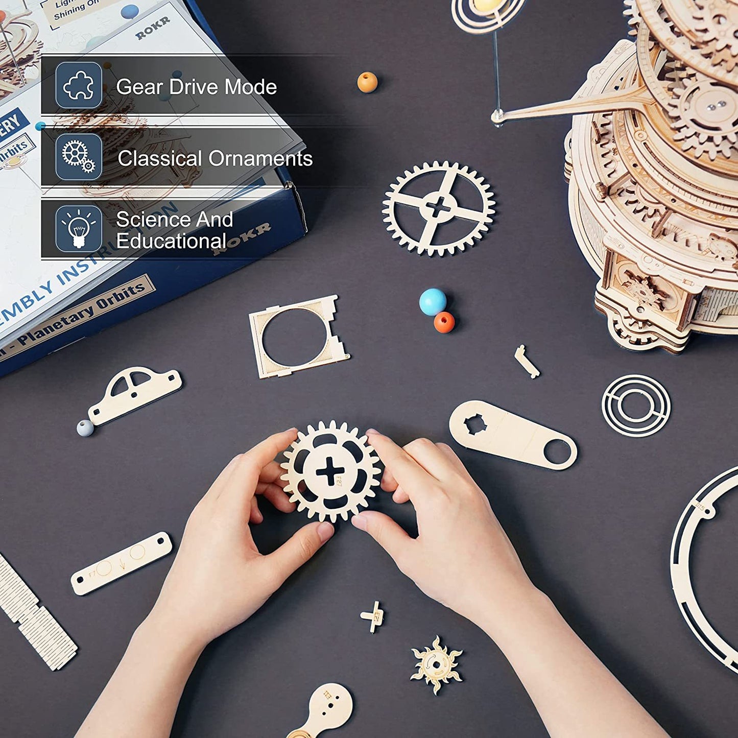 Robotime ROKR 316 pièces rotatif mécanique Orrery 3D jeux de Puzzle en bois assembler des Kits de construction de modèles jouets cadeau pour enfants garçons