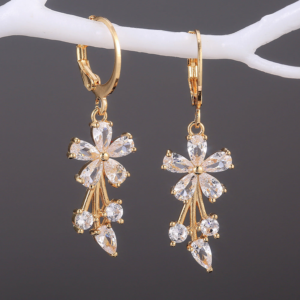 Boucles d'oreilles à fleurs en Zircon incrustées de cuivre OL à la mode