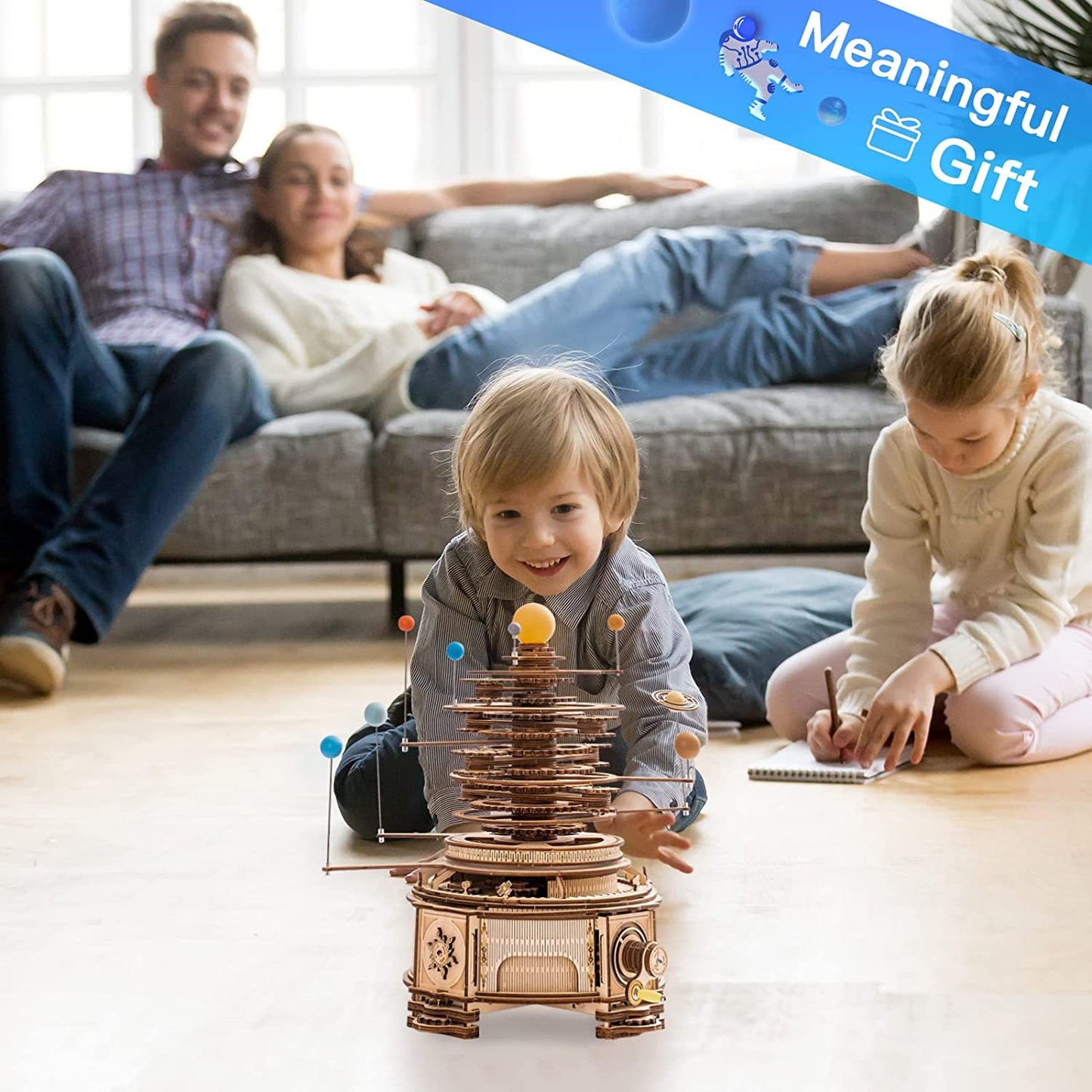 Robotime ROKR 316 pièces rotatif mécanique Orrery 3D jeux de Puzzle en bois assembler des Kits de construction de modèles jouets cadeau pour enfants garçons