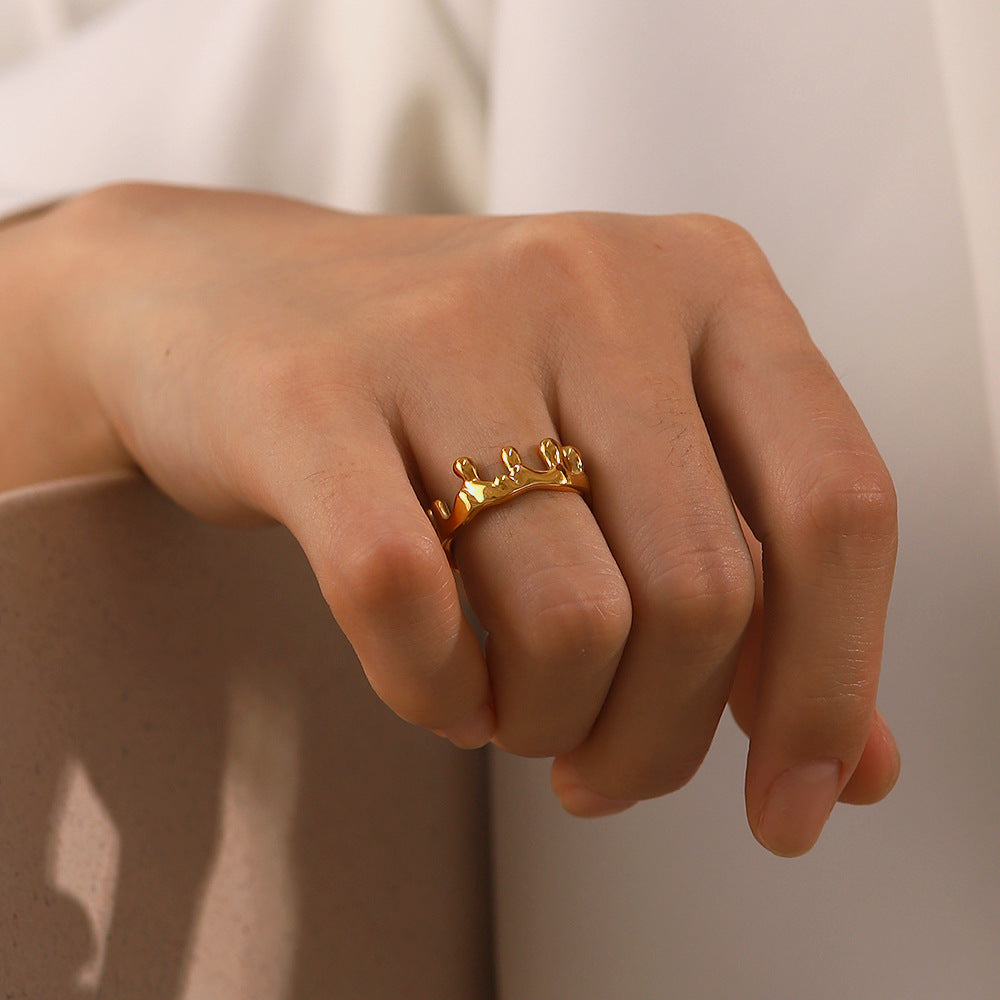 Stainless Steel Plated 18K Gold Crowns  Ring Geometric Irregular